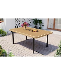 Streamdale 59" Outdoor Dining Table, Polywood Top, Umbrella Hole, Iron Legs