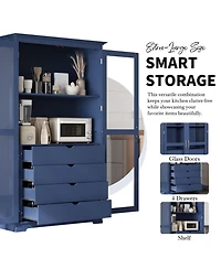 Streamdale Furniture Blue Kitchen Pantry Cabinet with Glass Doors & Drawers