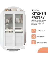 Streamdale Kitchen Pantry Cabinet with Glass Doors & Drawers - White