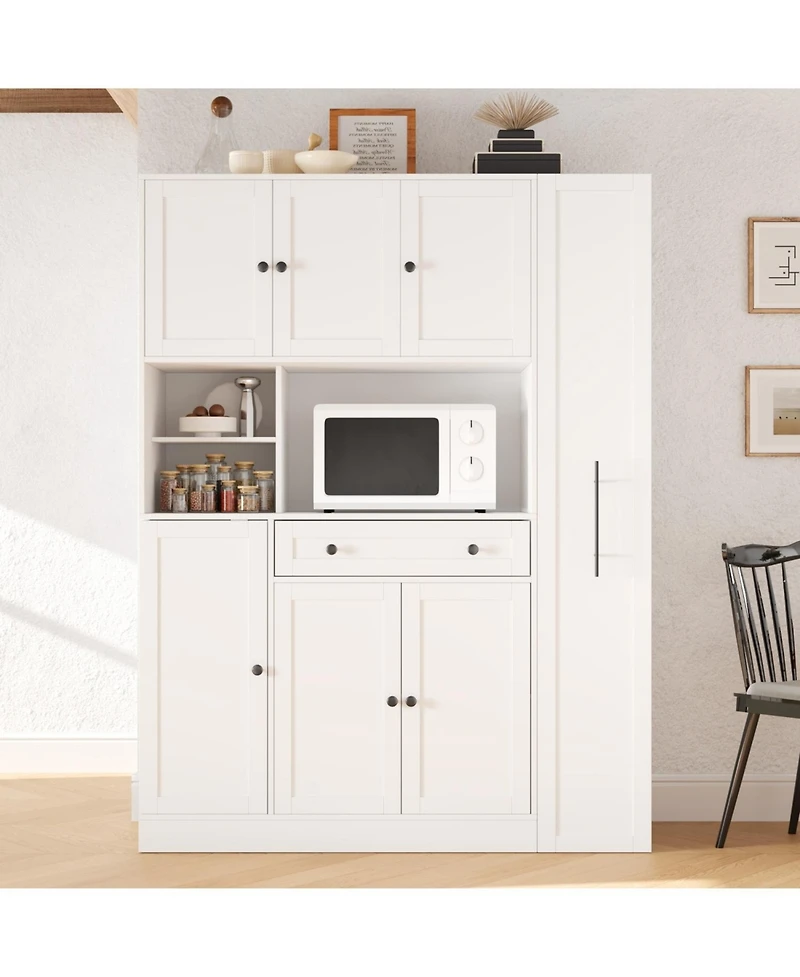 Streamdale White Buffet with Hutch & Pull-Out Side Cabinet