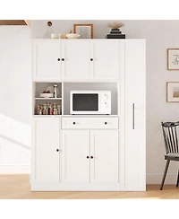 Streamdale White Buffet with Hutch & Pull-Out Side Cabinet