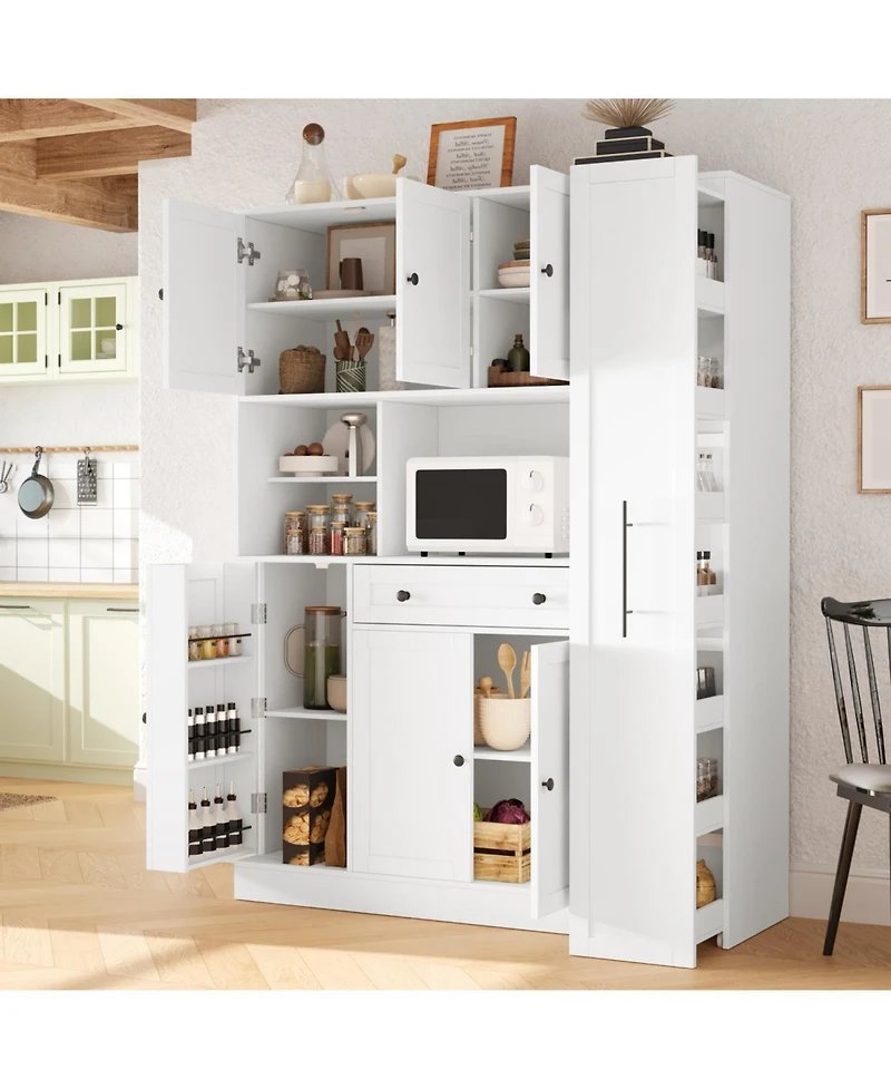 Streamdale White Buffet with Hutch & Pull-Out Side Cabinet