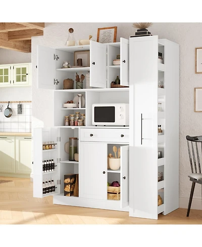 Streamdale White Buffet with Hutch & Pull-Out Side Cabinet