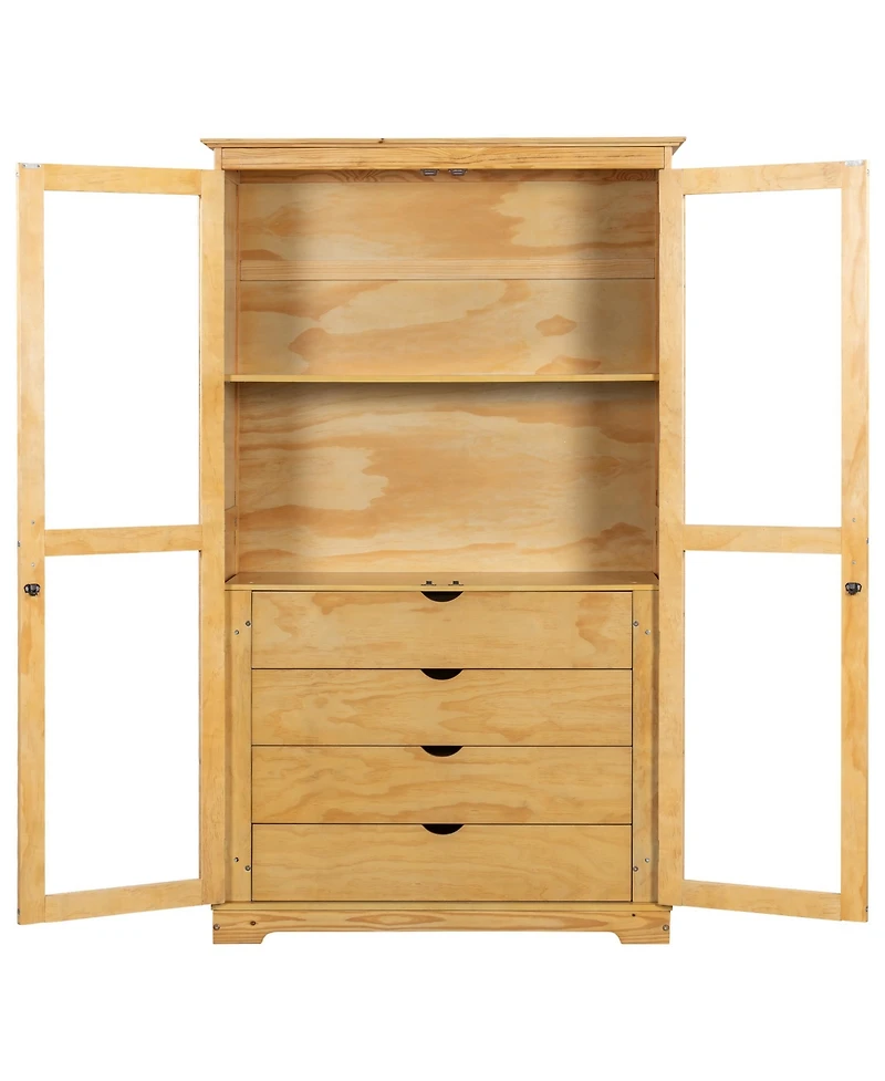 Streamdale Kitchen Pantry Cabinet with Glass Doors & Drawers - Natural