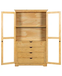 Streamdale Kitchen Pantry Cabinet with Glass Doors & Drawers - Natural