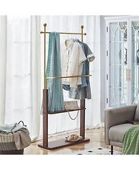 Streamdale Furniture Golden Steel & Walnut Coat Rack - Double Layer, Cabinet, 68.9"