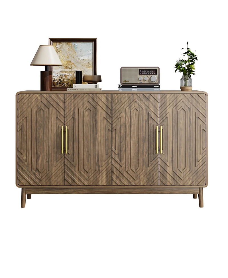 Streamdale Furniture Streamdale Carved 4-Door Sideboard Buffet Cabinet with Adjustable Shelves