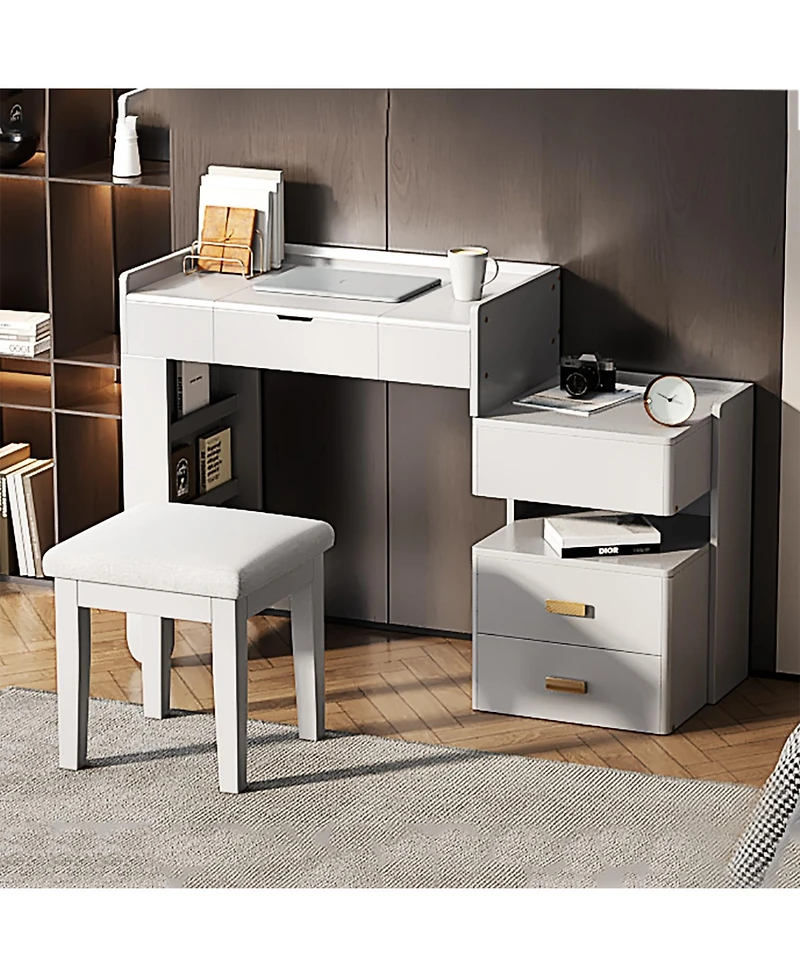 Streamdale Furniture 3-in-1 Vanity Desk- Flip-Top Mirror, Led, Adjustable Length