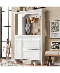 Streamdale Hall Tree w/ Shoe Cabinet, Mirrored Door, Bench, Hooks & Drawers