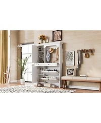Streamdale Hall Tree w/ Shoe Cabinet, Mirrored Door, Bench, Hooks & Drawers