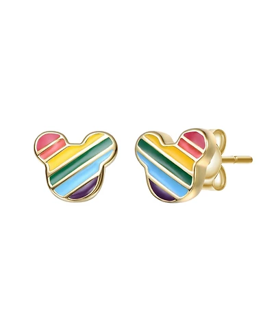 GiGiGirl 14K Gold Plated with Multi Color Enamel Mickey Mouse Rainbow Stud Earrings For Kids