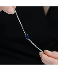 Genevive Sterling Silver White Gold Plated with Colored Cubic Zirconia Thin Chain Bracelet