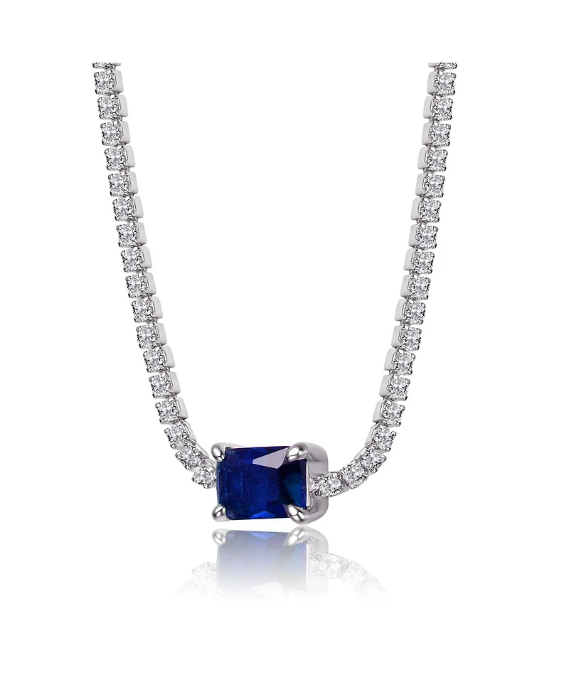 Genevive Sterling Silver White Gold Plated with Colored Cubic Zirconia Solitaire Thin Chain Necklace