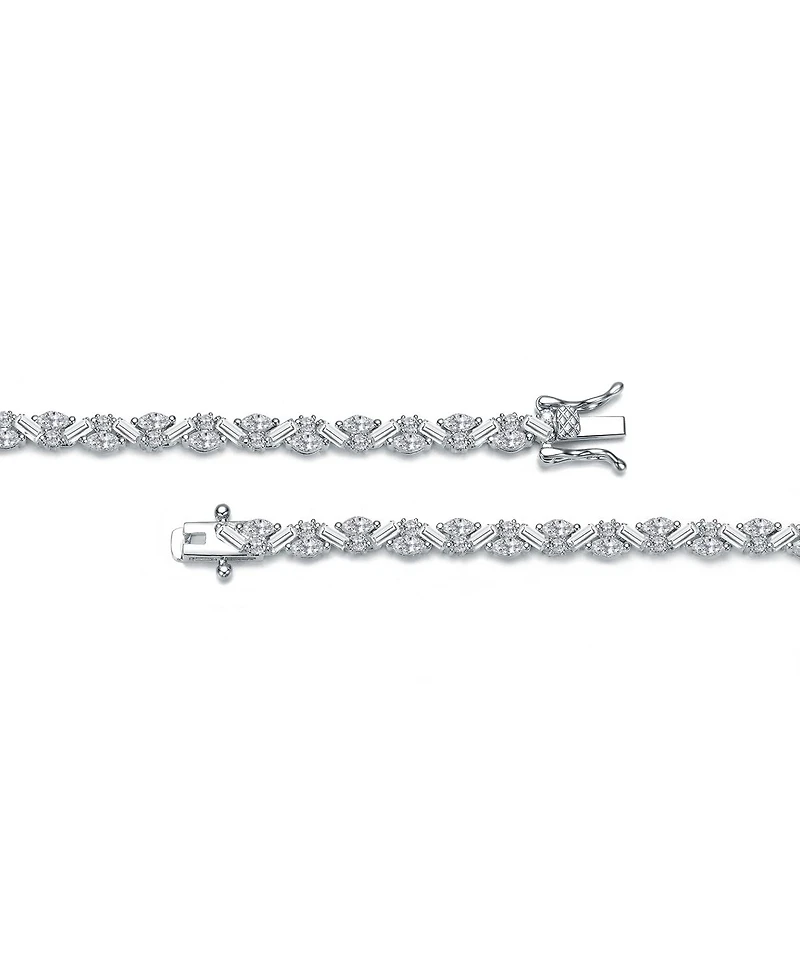 Genevive Sterling Silver White Gold Plated with Clear Cubic Zirconia Mosaic Pattern Statement Bracelet