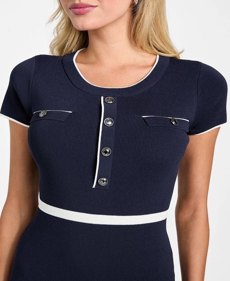 Guess Women's Allie Short-Sleeve Faux-Button Knit Dress