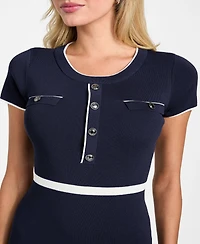 Guess Women's Allie Short-Sleeve Faux-Button Knit Dress