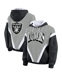 Wear by Erin Andrews Women's Black/Silver Las Vegas Raiders Retro Crinkle Full-Zip Hoodie Windbreaker