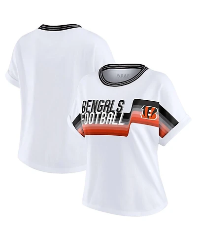 Wear by Erin Andrews Women's White Cincinnati Bengals Cropped Center Stripe Dolman T-Shirt