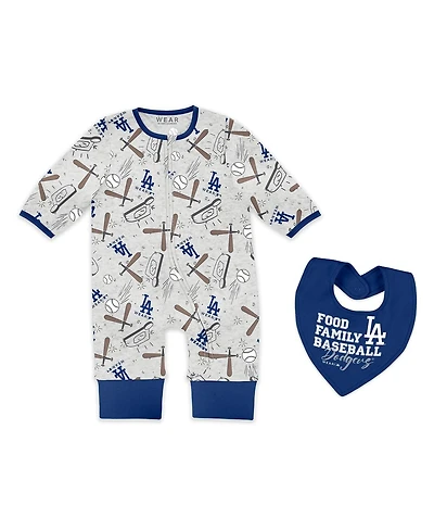 Wear by Erin Andrews Baby Boys and Girls Heather Gray Los Angeles Dodgers Sleep Play Full-Zip Sleeper Bib Set