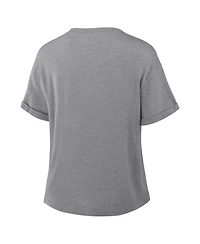 Fanatics Women's Heather Gray Detroit Lions Pennant Wave Tribute Tri-Blend Boxy T-Shirt