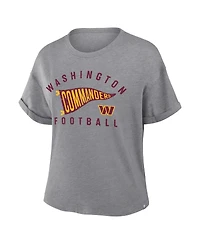 Fanatics Women's Heather Gray Washington Commanders Pennant Wave Tribute Tri-Blend Boxy T-Shirt