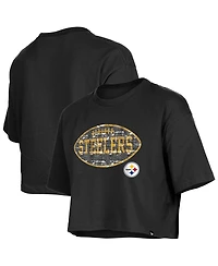 New Era Girl's Black Pittsburgh Steelers Flip Sequin Boxy T-Shirt