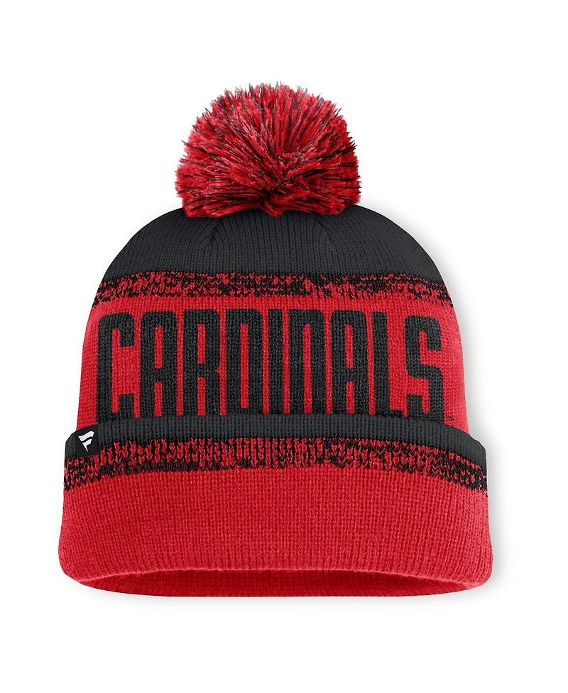 Fanatics Men's Red/Black Louisville Cardinals Thrive Cuffed Knit with Pom Hat