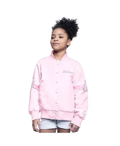 Starter Big Boys and Girls Light Pink Los Angeles Lakers Arena Full-Snap Varsity Jacket