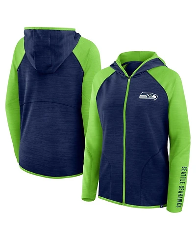 Fanatics Women's College Navy/Neon Green Seattle Seahawks Redzone End Around Pass Raglan Full-Zip Hoodie