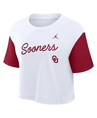 Jordan Women's White/Crimson Oklahoma Sooners Color-Block Script Dri-fit Cropped T-Shirt