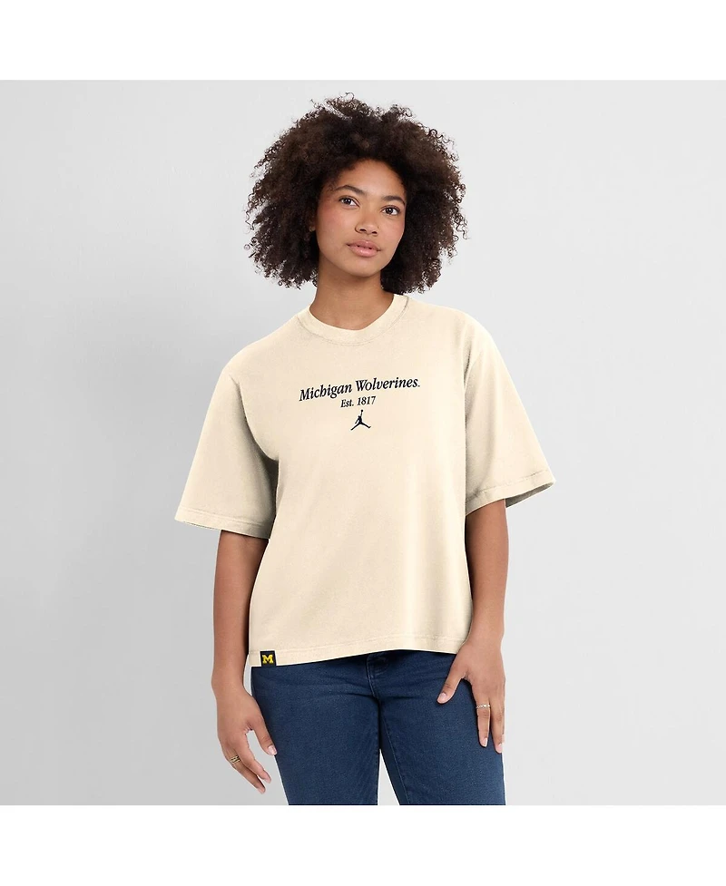 Jordan Women's Cream Michigan Wolverines Established Tag Boxy T-Shirt