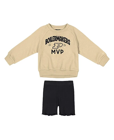 Colosseum Girls 2-Piece Toddler Gold/Black Purdue Boilermakers Beta Fleece Sweatshirt and Shorts Set