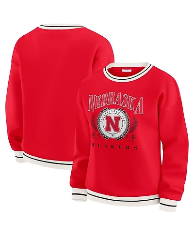 Wear by Erin Andrews Women's Scarlet Nebraska Huskers Seal Sweatshirt