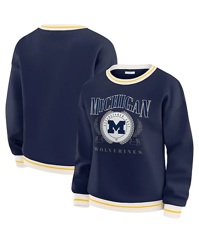 Wear by Erin Andrews Women's Navy Michigan Wolverines Seal Sweatshirt