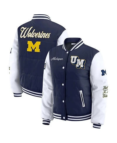 Wear by Erin Andrews Women's Navy Michigan Wolverines Varsity Puffer Jacket