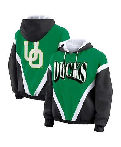 Wear by Erin Andrews Women's Green/Black Oregon Ducks Color Block Full-Zip Windbreaker Jacket