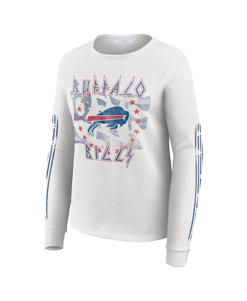 Wear by Erin Andrews Women's White Buffalo Bills Graphic Waffle Long-Sleeve T-Shirt