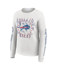 Wear by Erin Andrews Women's White Buffalo Bills Graphic Waffle Long-Sleeve T-Shirt