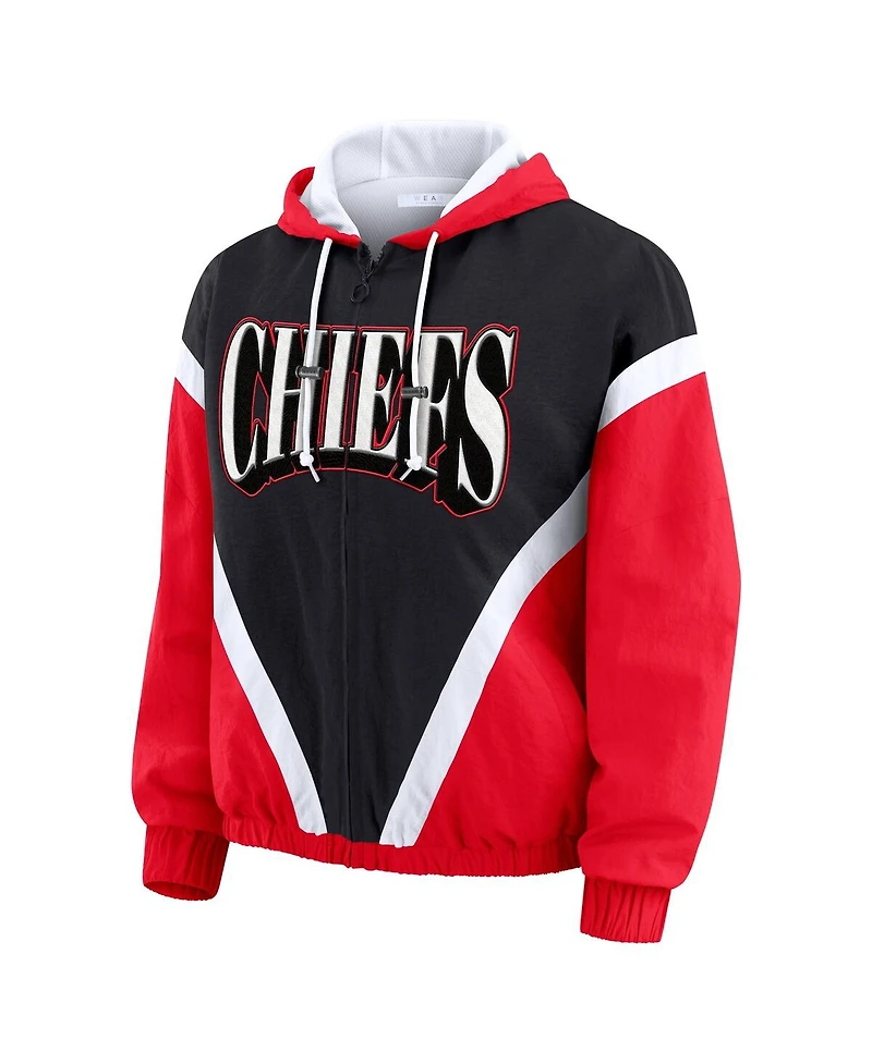 Wear by Erin Andrews Women's Red/Black Kansas City Chiefs Retro Crinkle Full-Zip Hoodie Windbreaker