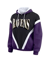 Wear by Erin Andrews Women's Purple/Black Baltimore Ravens Retro Crinkle Full-Zip Hoodie Windbreaker