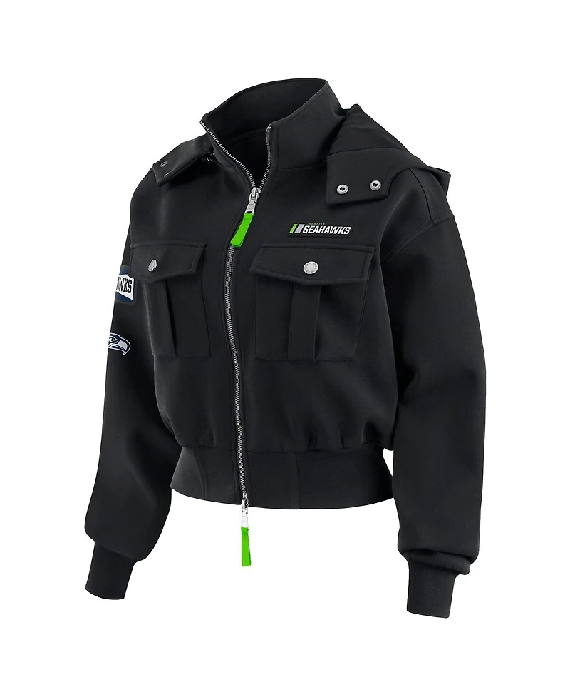 Wear by Erin Andrews Women's Black Seattle Seahawks Patch Pocket Bomber Jacket