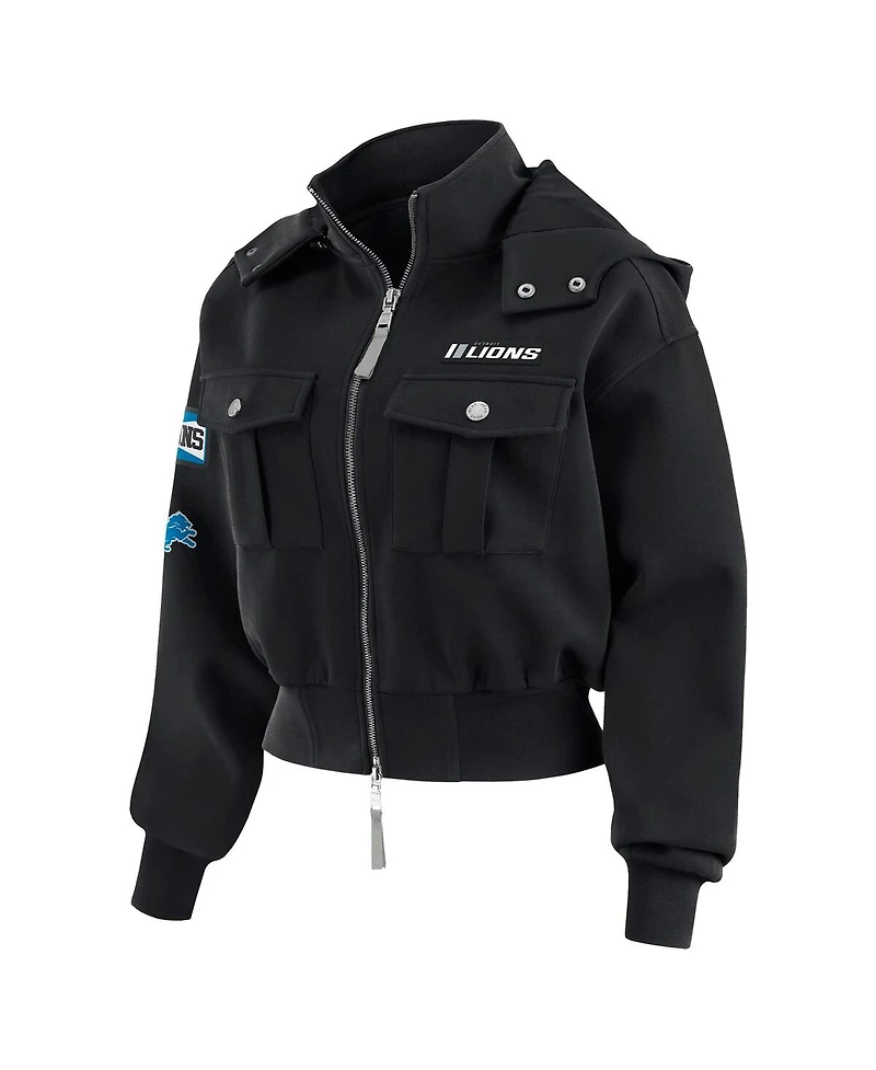 Wear by Erin Andrews Women's Black Detroit Lions Patch Pocket Bomber Jacket