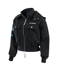 Wear by Erin Andrews Women's Black Detroit Lions Patch Pocket Bomber Jacket