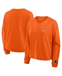 Fanatics Women's Orange Philadelphia Flyers Oversized All Out Effort Long Sleeve Henley T-Shirt