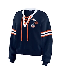 Wear by Erin Andrews Women's Navy Denver Broncos Lace-Up Sweater