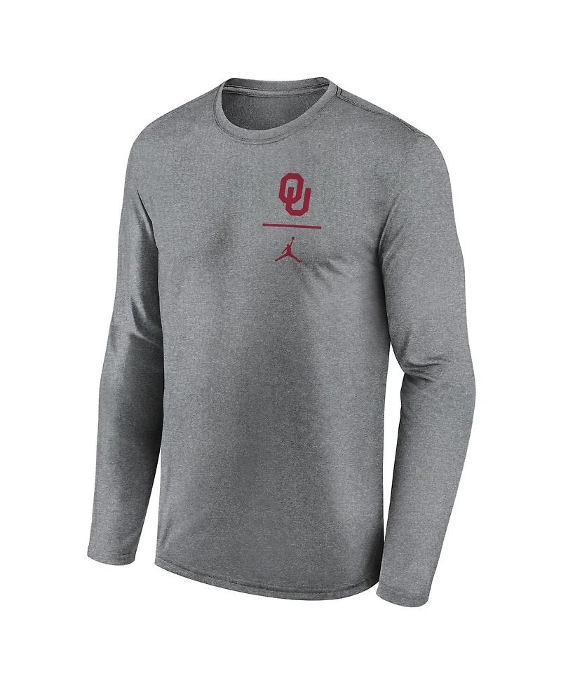 Jordan Men's Heather Gray Oklahoma Sooners Primary Stack Legend Performance Long Sleeve T-Shirt