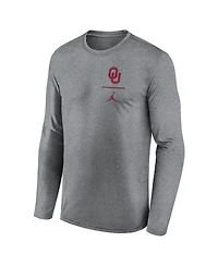 Jordan Men's Heather Gray Oklahoma Sooners Primary Stack Legend Performance Long Sleeve T-Shirt