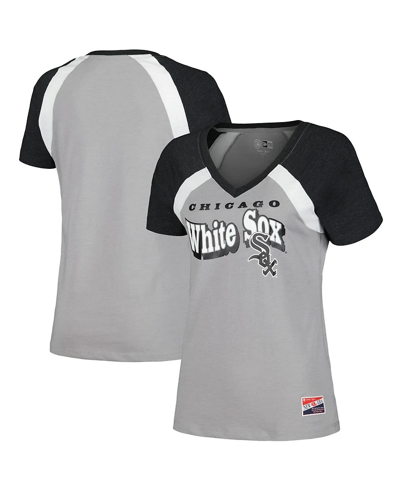 New Era Women's Gray Chicago White Sox Heathered Raglan V-Neck T-Shirt