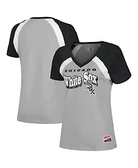 New Era Women's Gray Chicago White Sox Heathered Raglan V-Neck T-Shirt