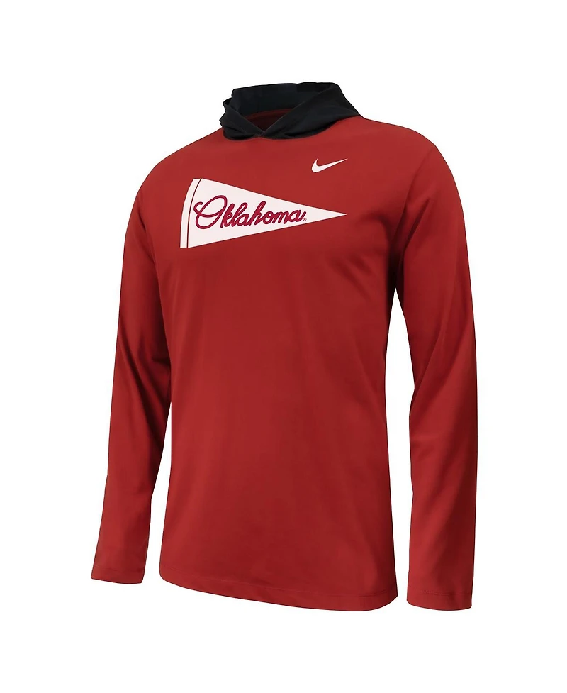 Nike Big Boys and Girls Crimson Oklahoma Sooners Sideline Performance Long Sleeve Hoodie T-Shirt